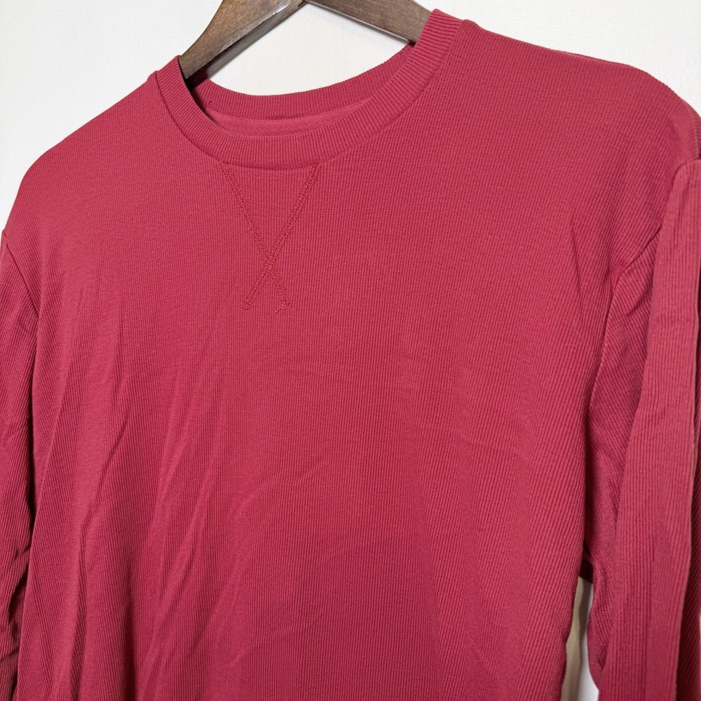 Burt's Bees Baby Adult Large Beet Red Ribbed Thermal Long Sleeve Crew Neck Shirt